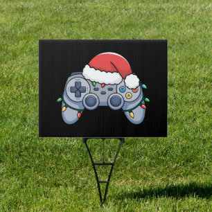 Video Game Controller Christmas Santa Hat Gamer Sign