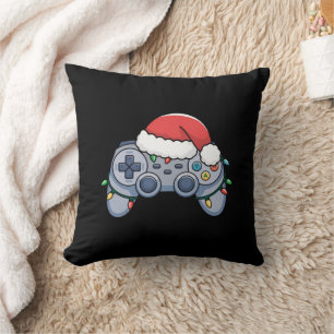 Video Game Controller Christmas Santa Hat Gamer Throw Pillow
