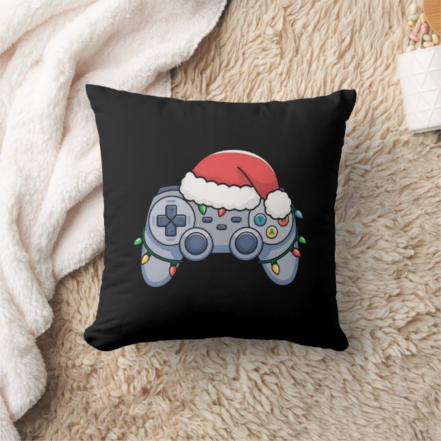 Video Game Controller Christmas Santa Hat Gamer Throw Pillow (Blanket)