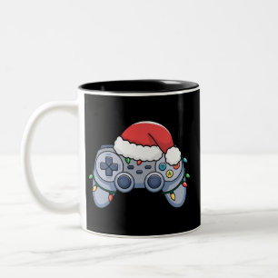 Video Game Controller Christmas Santa Hat Gamer Two-Tone Coffee Mug