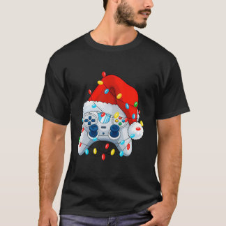 Video Game Controller Christmas Santa Hat Lights G T-Shirt