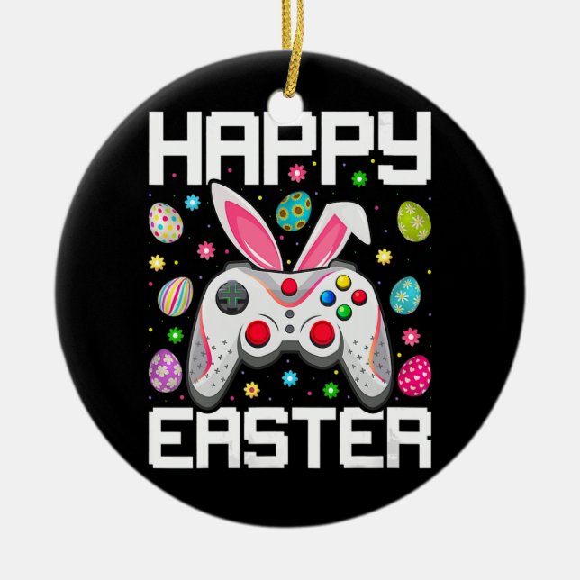 Video Game Controller Easter Egg Bunny Gamer Ceramic Ornament (Front)