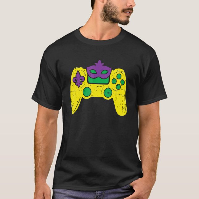 Video Game Controller Gamer E-Sports Mardi Gras Bo T-Shirt (Front)