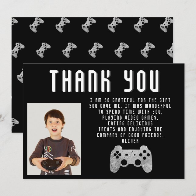 Video Game Controller Gaming Photo Birthday Thank You Card (Front/Back)