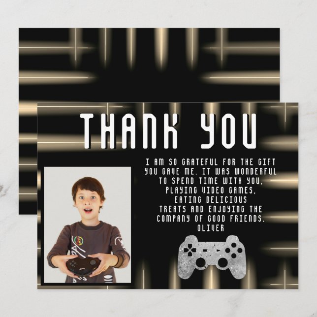Video Game Controller Gaming Photo Birthday Thank You Card (Front/Back)