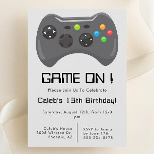 Video Game Controller Gray Boys Birthday Invitation