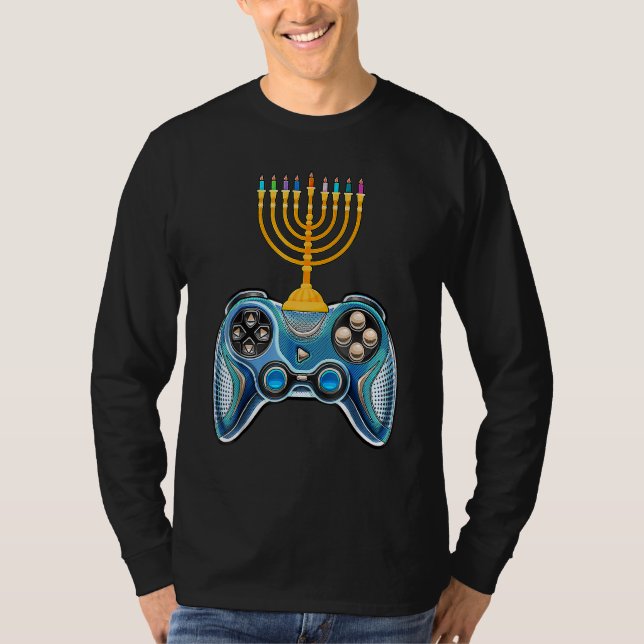 Video Game Controller Hanukkah 2022 Menorah Candle T-Shirt (Front)