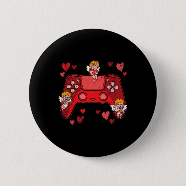 Video-game Controller Heart Valentines Day Cute Ga Button (Front)