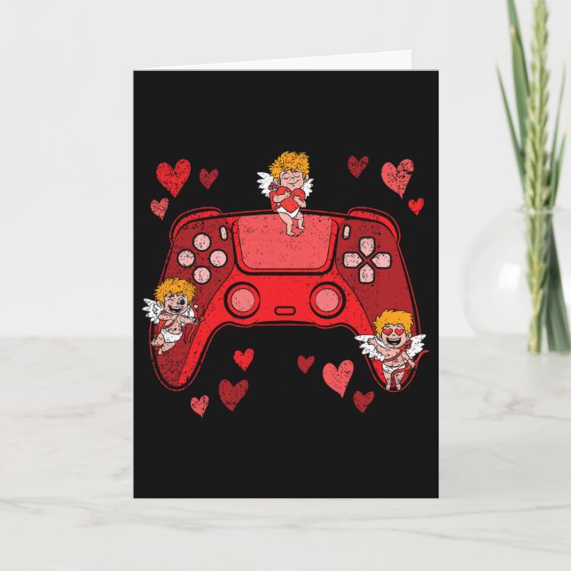 Video-game Controller Heart Valentines Day Cute Ga Card (Front)