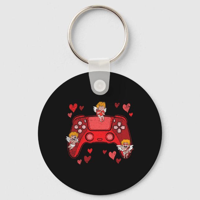 Video-game Controller Heart Valentines Day Cute Ga Keychain (Front)