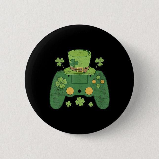 Video Game Controller Irish Gamer Boys Happy St Pa Button (Front)