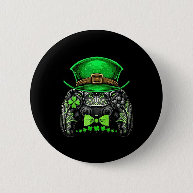 Video Game Controller Irish Gamer Boys St Patricks Button (Front)