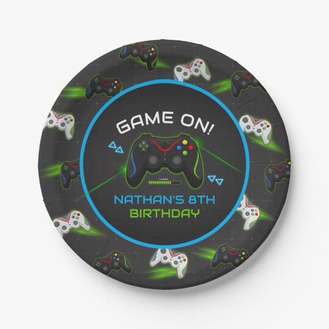 Video Game Controller Kids Birthday Paper Plates (Front)