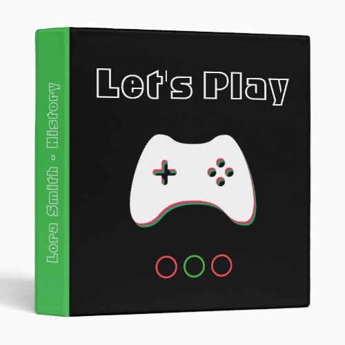 Video Game Controller Lets Play Red  Green Art 3 Ring Binder