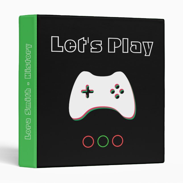 Video Game Controller, Let's Play, Red & Green Art 3 Ring Binder (Front/Spine)