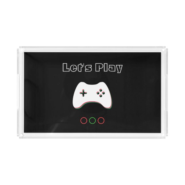 Video Game Controller, Let's Play, Red & Green Art Acrylic Tray (Front)