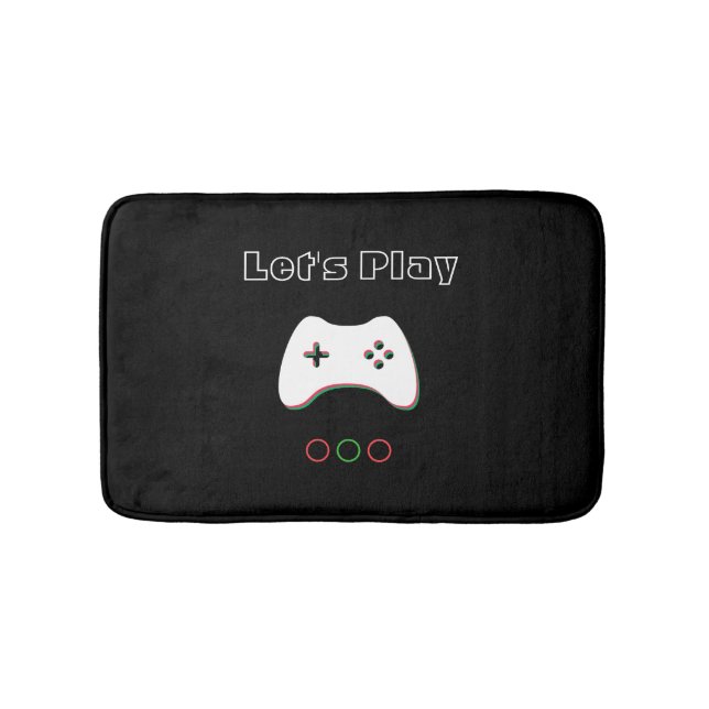 Video Game Controller, Let's Play, Red & Green Art Bath Mat (Front)
