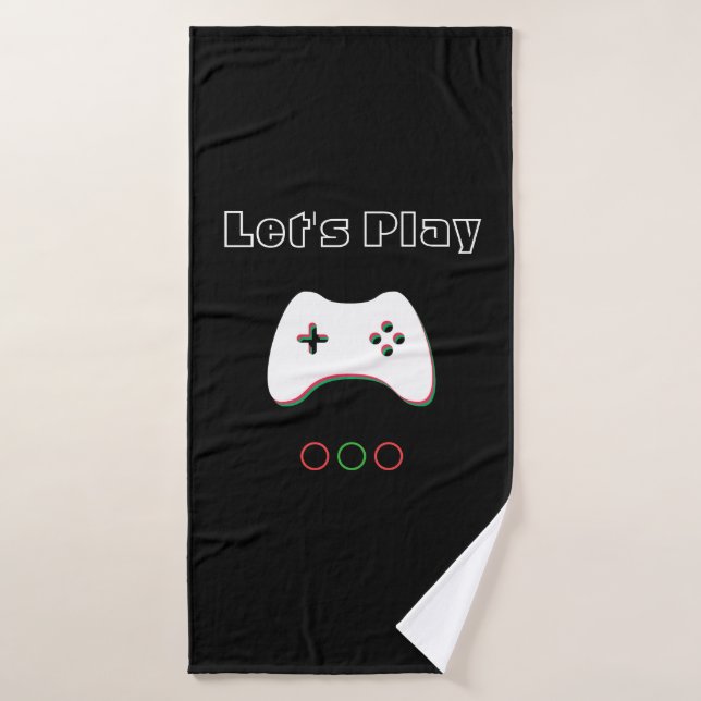 Video Game Controller, Let's Play, Red & Green Art Bath Towel (Bath Towel)