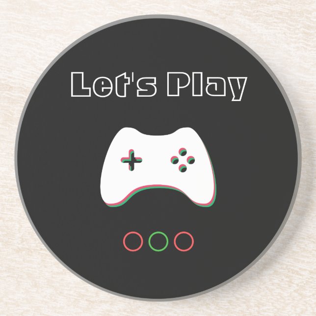 Video Game Controller, Let's Play, Red & Green Art Coaster (Front)