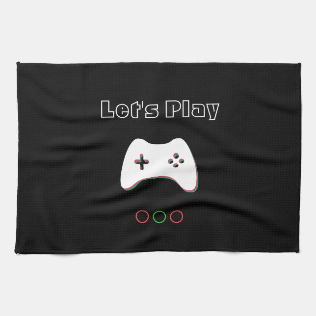 Video Game Controller, Let's Play, Red & Green Art Kitchen Towel (Horizontal)