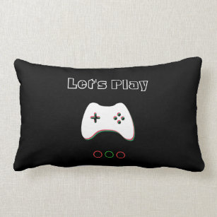 Video Game Controller, Let's Play, Red & Green Art Lumbar Pillow