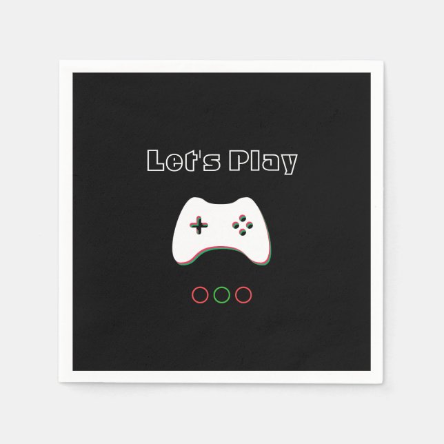 Video Game Controller, Let's Play, Red & Green Art Napkins (Front)