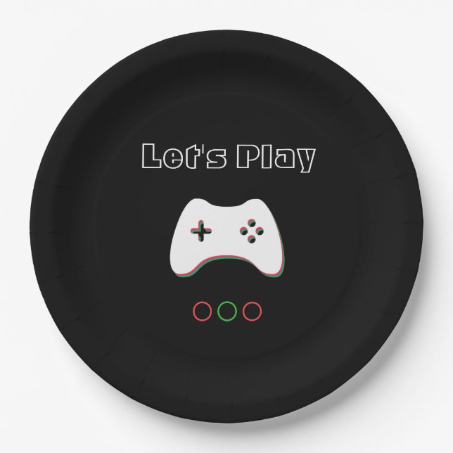 Video Game Controller, Let's Play, Red & Green Art Paper Plates (Front)