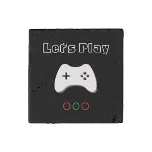Video Game Controller, Let's Play, Red & Green Art Stone Magnet