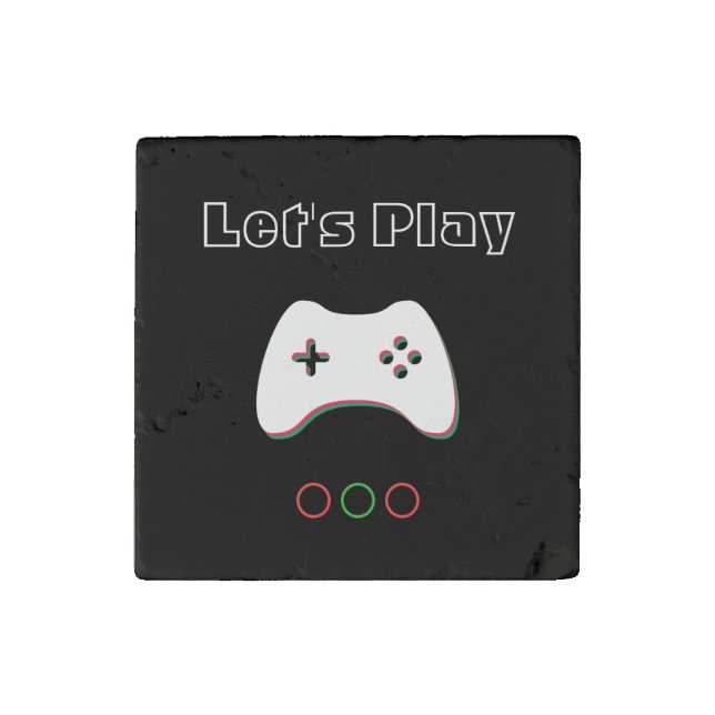 Video Game Controller, Let's Play, Red & Green Art Stone Magnet (Front)