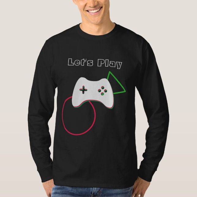 Video Game Controller, Let's Play, Red & Green Art T-Shirt (Front)