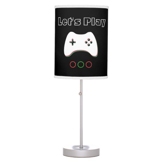 Video Game Controller, Let's Play, Red & Green Art Table Lamp (Front)