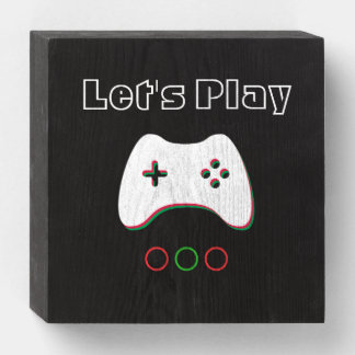 Video Game Controller, Let's Play, Red & Green Art Wooden Box Sign