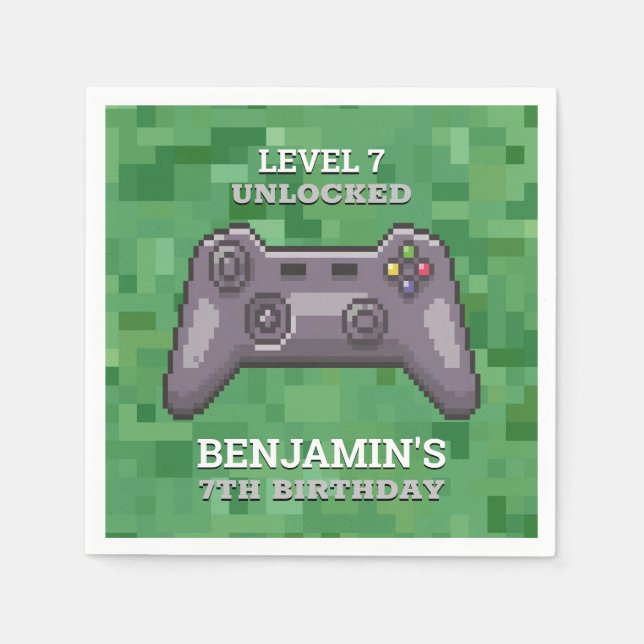 Video Game Controller Level Up Birthday Napkins (Front)