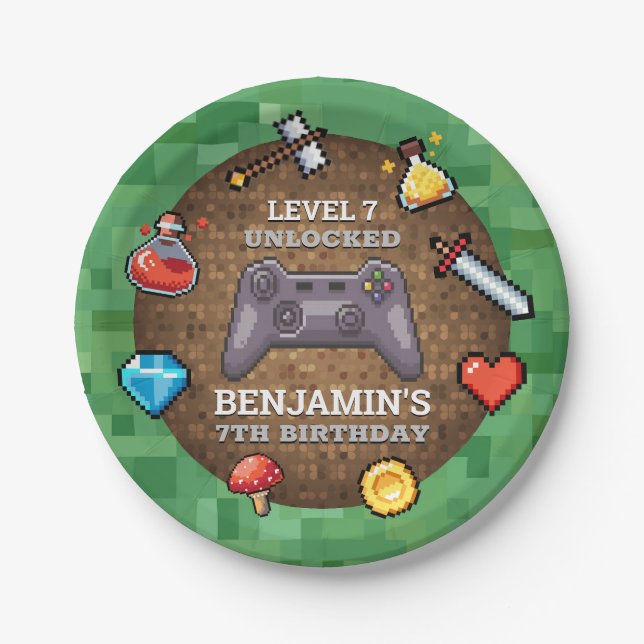 Video Game Controller Level Up Birthday Paper Plates (Front)