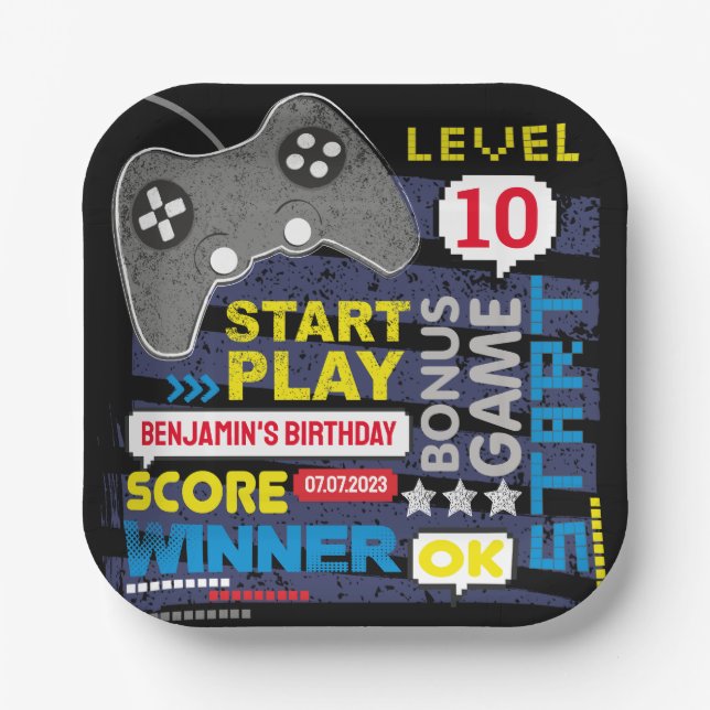 Video Game Controller Level Up Gamer Birthday Paper Plates (Front)