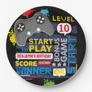 Video Game Controller Level Up Gamer Birthday Paper Plates