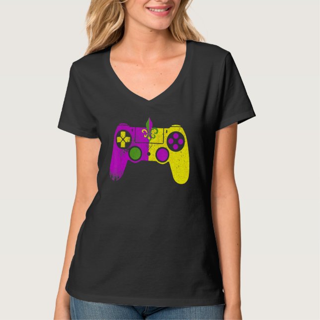 Video Game Controller Mardi Gras Carnival Mask Fle T-Shirt (Front)