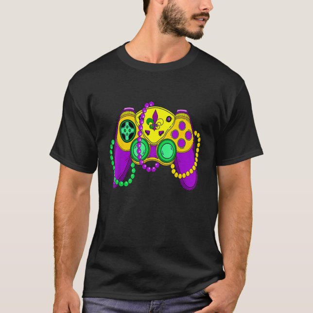 Video Game Controller Mardi Gras Carnival Mask Flo T-Shirt (Front)