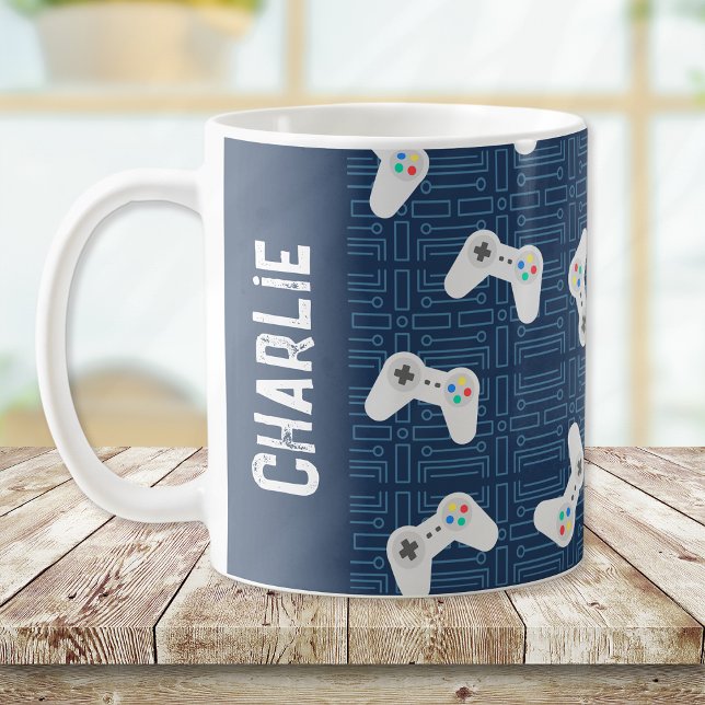 Video Game Controller Monogram Name Blue Coffee Mug (Creator Uploaded)