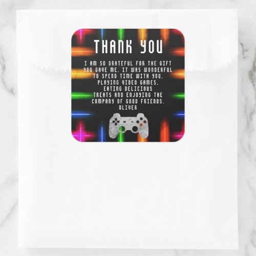 Video Game Controller Neon Birthday Thank you Square Sticker