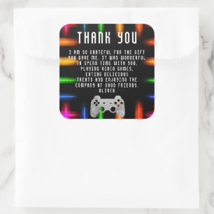 Video Game Controller Neon Birthday Thank you Square Sticker