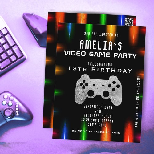 Video Game Controller Neon Gaming Birthday Card
