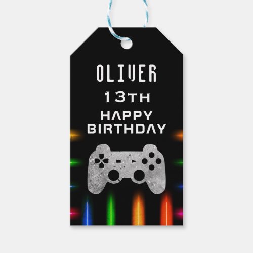 Video Game Controller Neon Gaming Birthday  Gift Tags