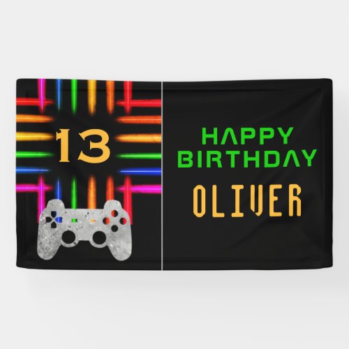 Video Game Controller Neon Gaming Birthday Party Banner