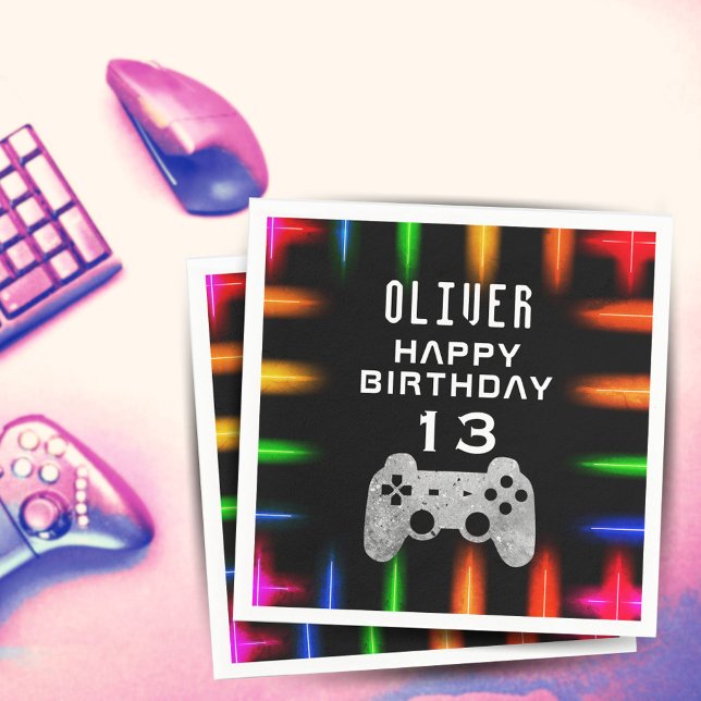 Video Game Controller Neon Gaming Birthday Party Napkins (Creator Uploaded)