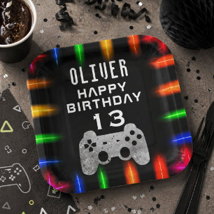 Video Game Controller Neon Gaming Birthday Party Paper Plates