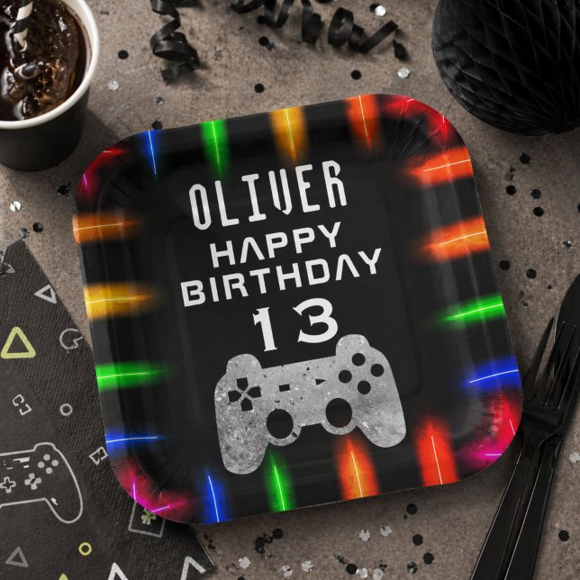 Video Game Controller Neon Gaming Birthday Party  Paper Plates (Creator Uploaded)