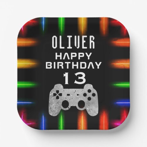 Video Game Controller Neon Gaming Birthday Party  Paper Plates