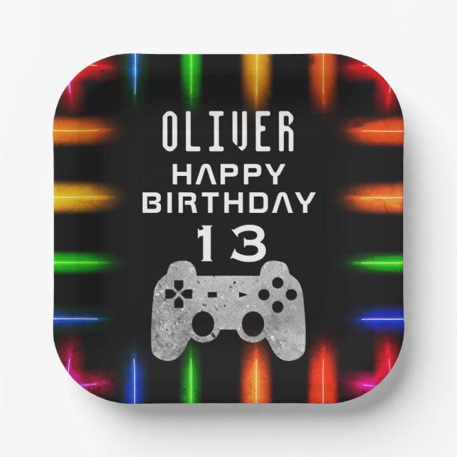 Video Game Controller Neon Gaming Birthday Party  Paper Plates (Front)
