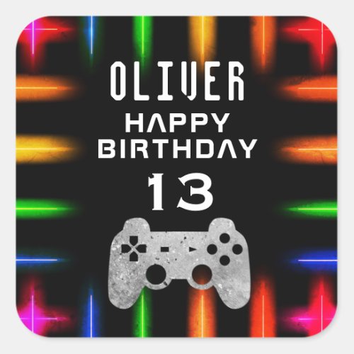 Video Game Controller Neon Gaming Birthday Party Square Sticker
